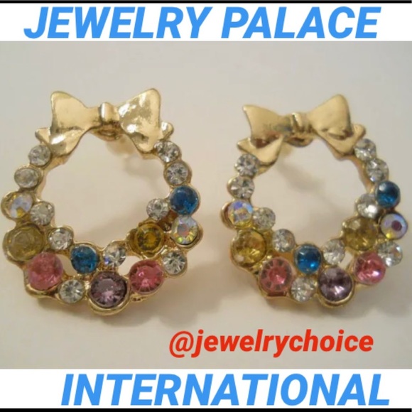 🆕Golden Multicolor Wreath Crystal Stud Earrings - Picture 4 of 8